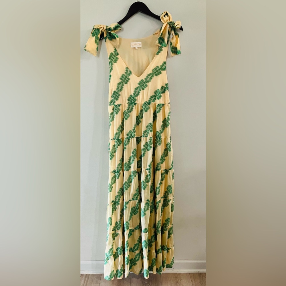 Sezane Marina Dress in Jacquard Ecru Green
